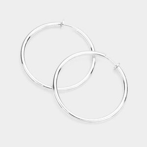 Silver Clip On Hoop Earrings 1.75 Inch Casual Simple Style Jewelry ClipOn